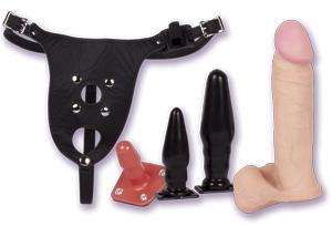 Трусики кожаные с насадкой и двумя пробками (страпон) от sex shop Hustler