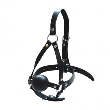 Кляп-шарик с кожаной сбруей на голову от sex shop Hustler