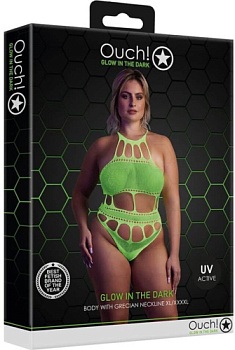 Яркое боди сетка Glow in the dark зеленое от sex shop Hustler