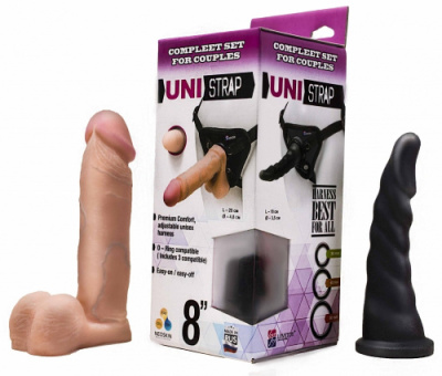 Страпон UNI strap 8 дюймов (2 насадки + трусики) от sex shop Hustler