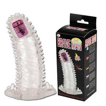 Насадка на член с шипами и вибрацией Brave Man от sex shop Hustler