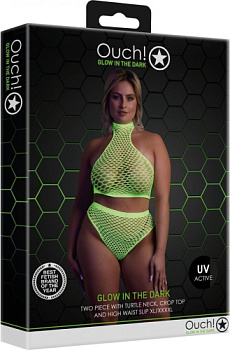 Яркий комплект: топ и трусики Glow in the dark зеленый от sex shop Hustler