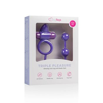 Анальные шарики с эрекционным виброкольцом Triple Pleasure от sex shop Hustler