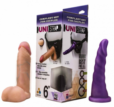 Страпон UNI strap 6 дюймов (2 насадки + трусики) от sex shop Hustler
