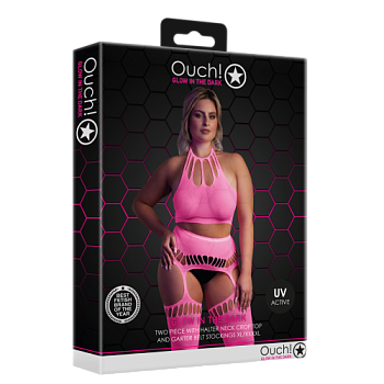 Неоновый комплект: топ с чулками Glow in the dark розовый от sex shop Hustler