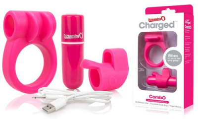 Эрекционное кольцо, вибратор на палец и вибропулька – 3 в 1 - Charged Combo от sex shop Hustler