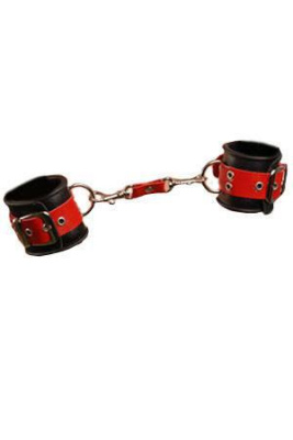 Секс наручники из натуральной кожи (черно-красные) от sex shop Hustler